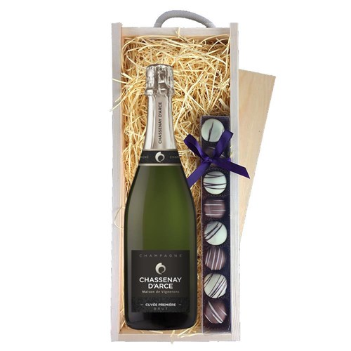 Chassenay d'Arce Cuvee Premiere Brut Champagne 75cl & Truffles, Wooden Box